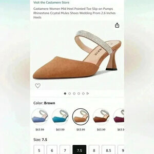 Castamere Chunky Heel Pointed Mule Bedazzled, Women's Size 7.5M, Brown New!